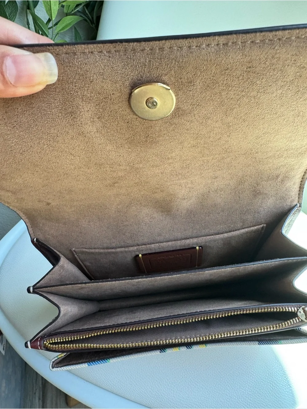 Coach Klare CBI66 Plaid Chain Shoulder Crossbody Bag Cream Brown Leather